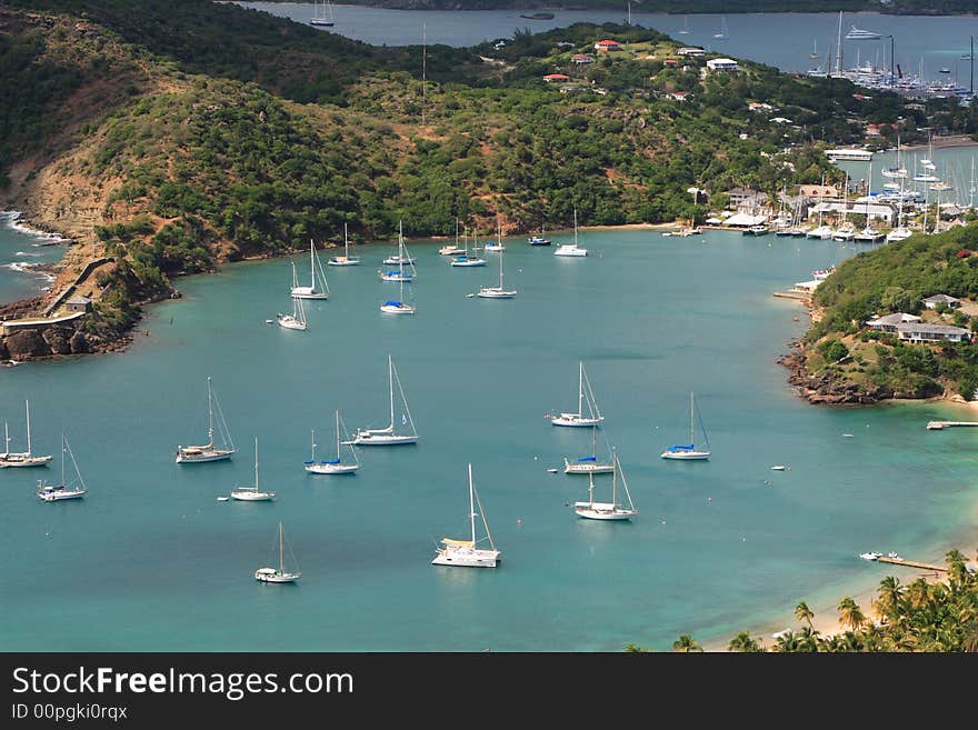 Panoramic View of the harbor on the island of Antigua. Panoramic View of the harbor on the island of Antigua