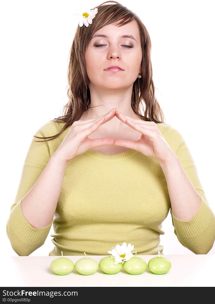 Woman relaxing in yoga position