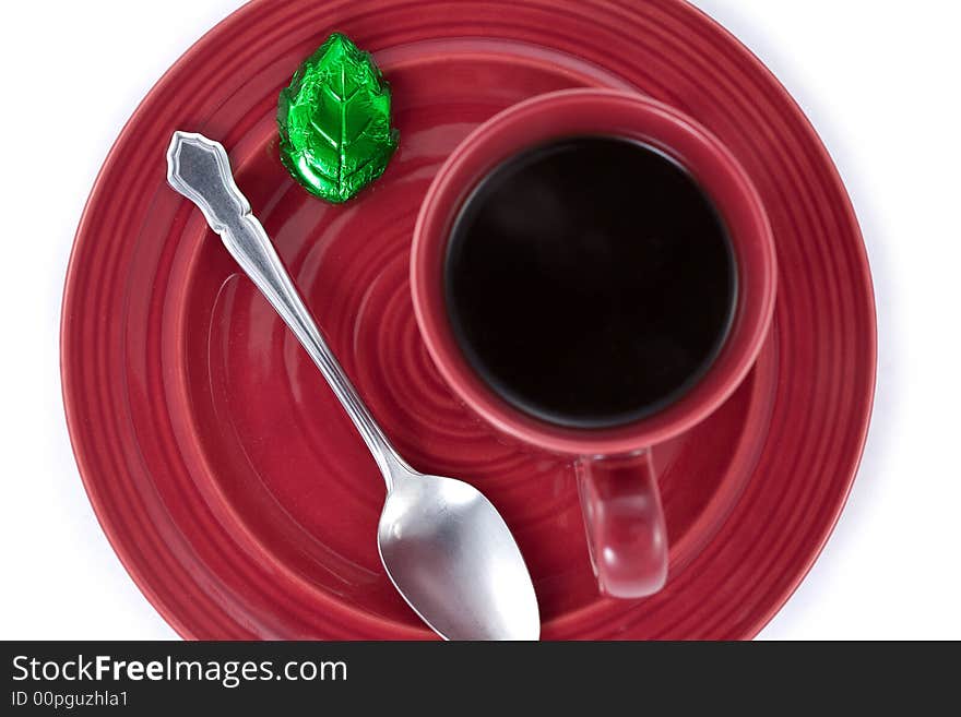 Coffee Cup And Saucer With Chocolate From Above