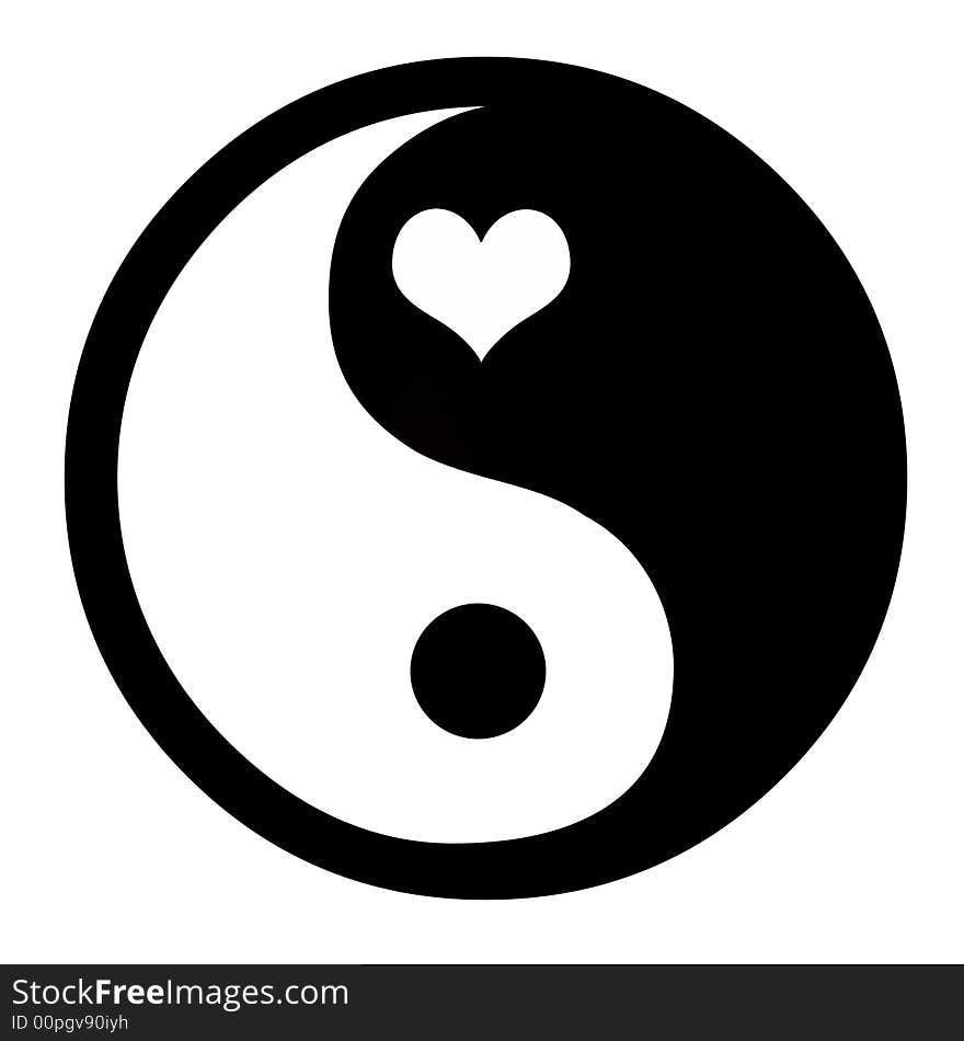 Asian Yin Yang Symbol With Heart. Asian Yin Yang Symbol With Heart