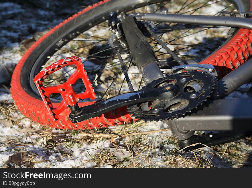 Part of bicycle for off-road racing. Part of bicycle for off-road racing