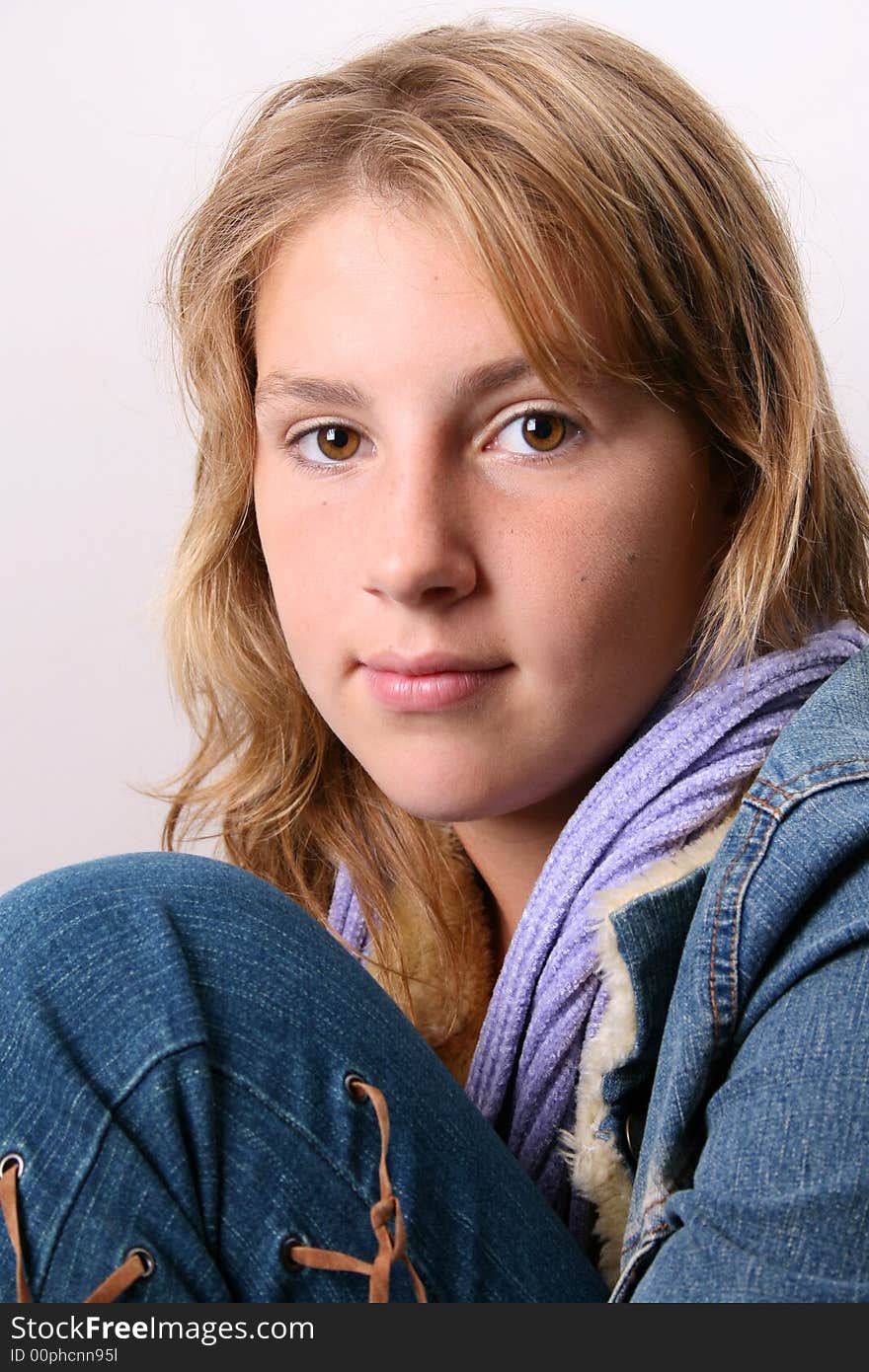 Teenage female model on a white background. Teenage female model on a white background