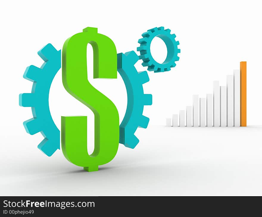 Money mechanism. 3D illustration isolated on the white background