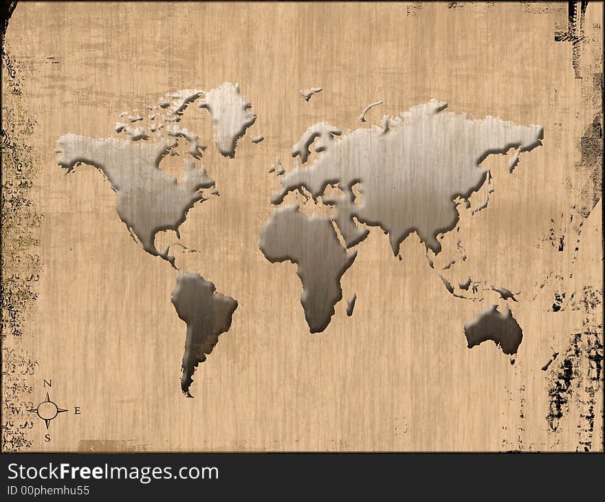 A grunge vintage world map. A grunge vintage world map