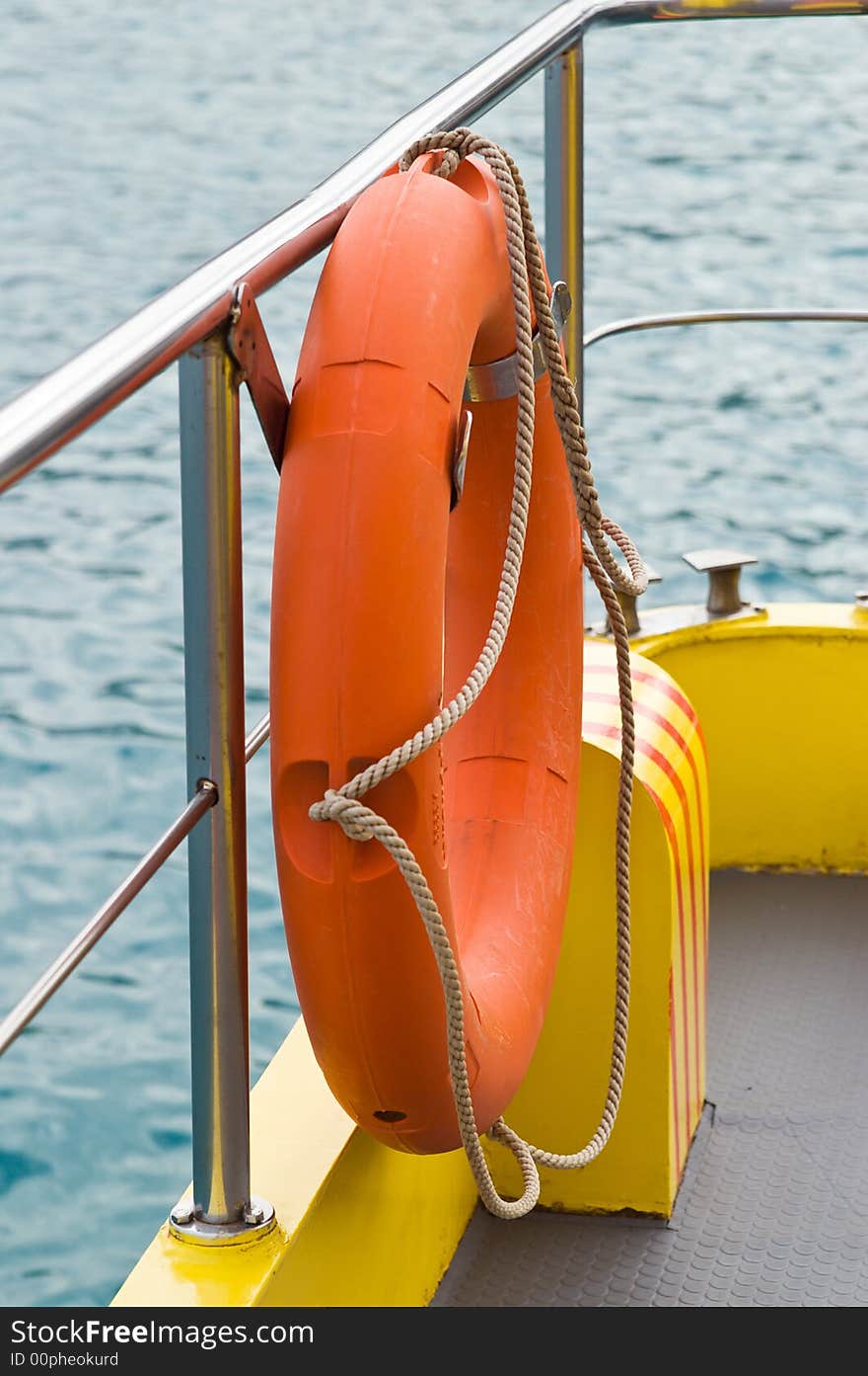 Life rescue ring buoy on shipboard