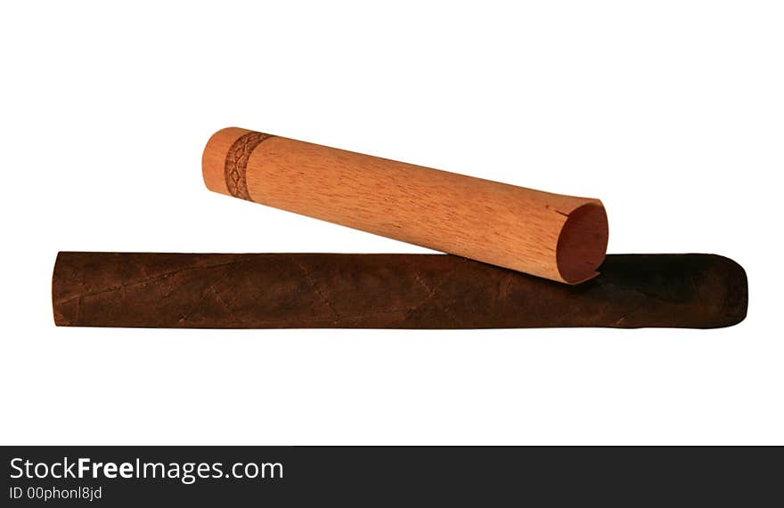 The Cuban cigar it is isolated on a white background. The Cuban cigar it is isolated on a white background