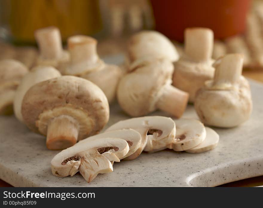 Mushrooms On A Cutting Board