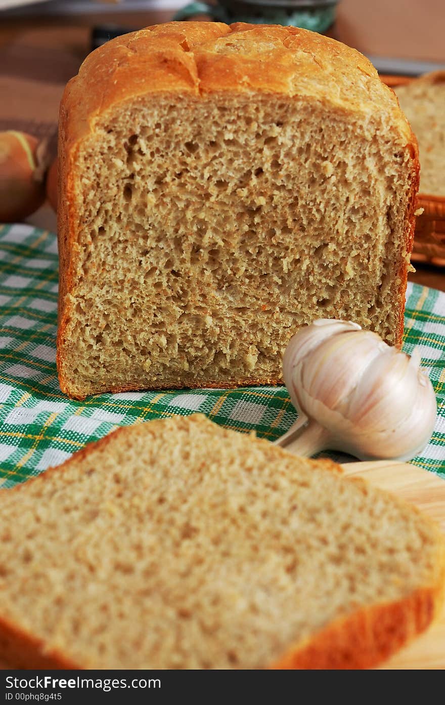 Home-made graham bread on desk. Home-made graham bread on desk.