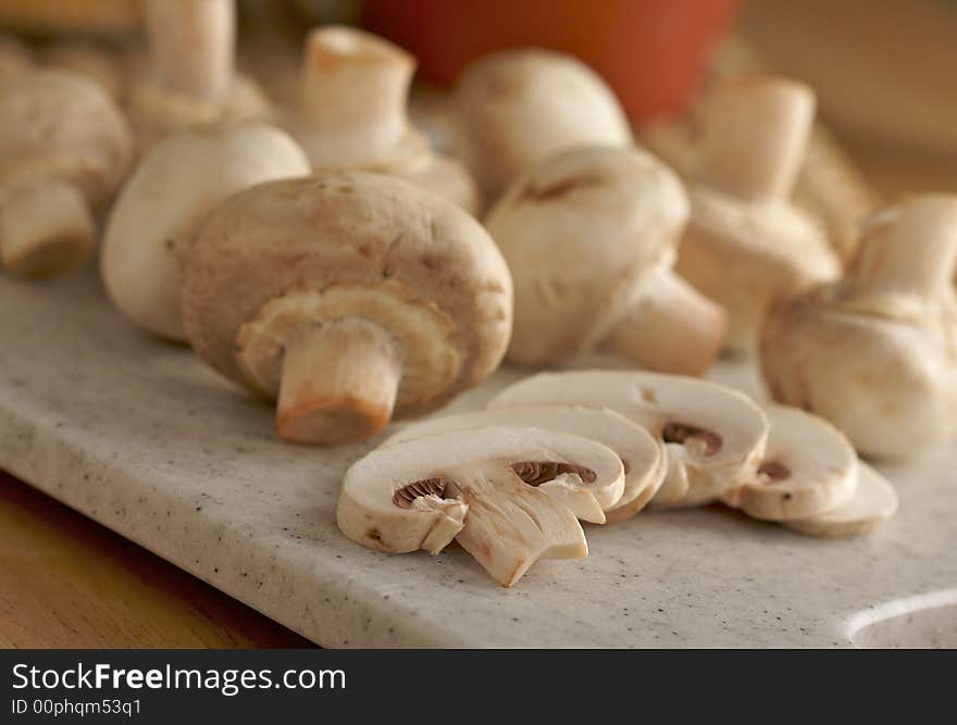 Mushrooms on a Cutting Board