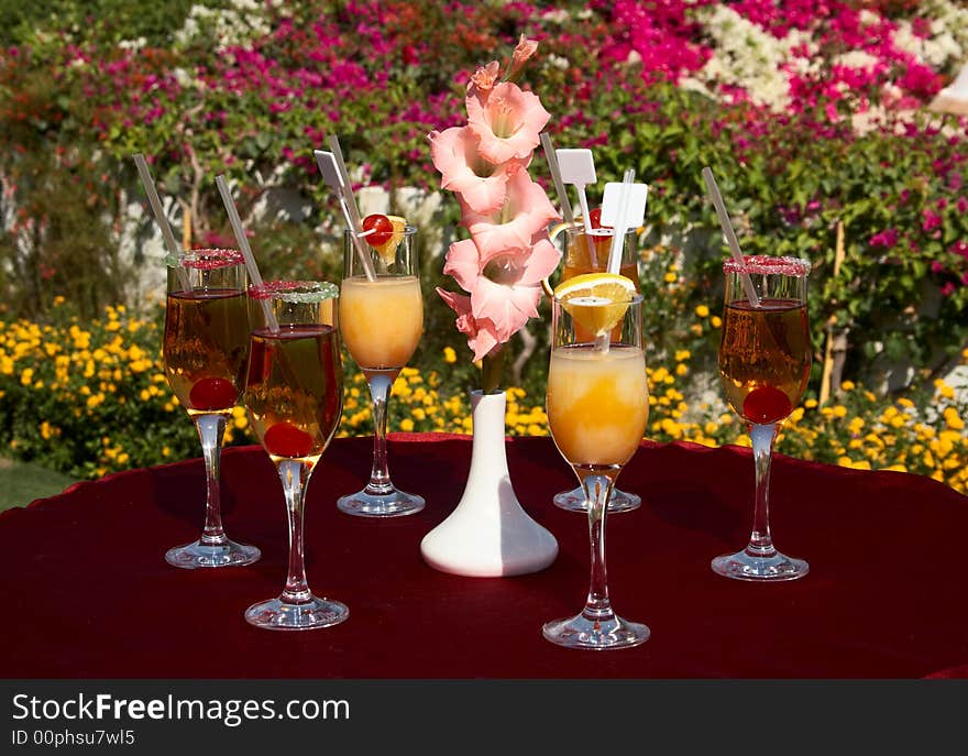 Cocktails on the table on outdoor party