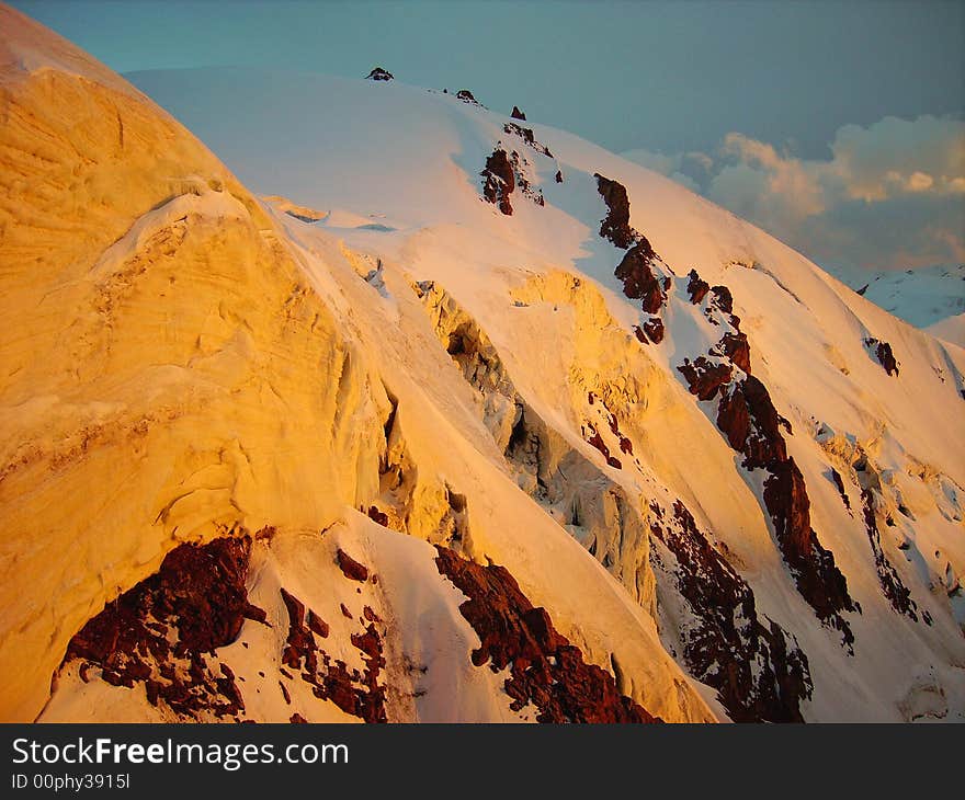 High mountains of North Tien Shan in sunset rays