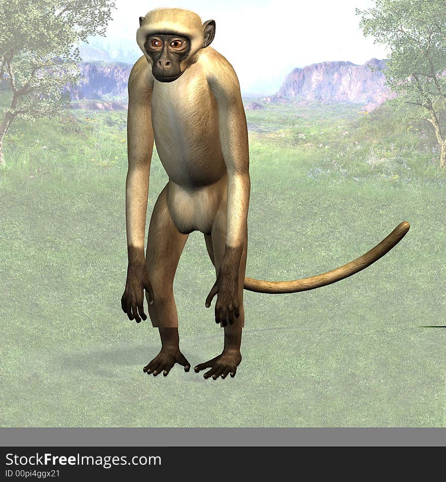 Rendered Image of a monkey 
Image contains a Clipping Path. Rendered Image of a monkey 
Image contains a Clipping Path