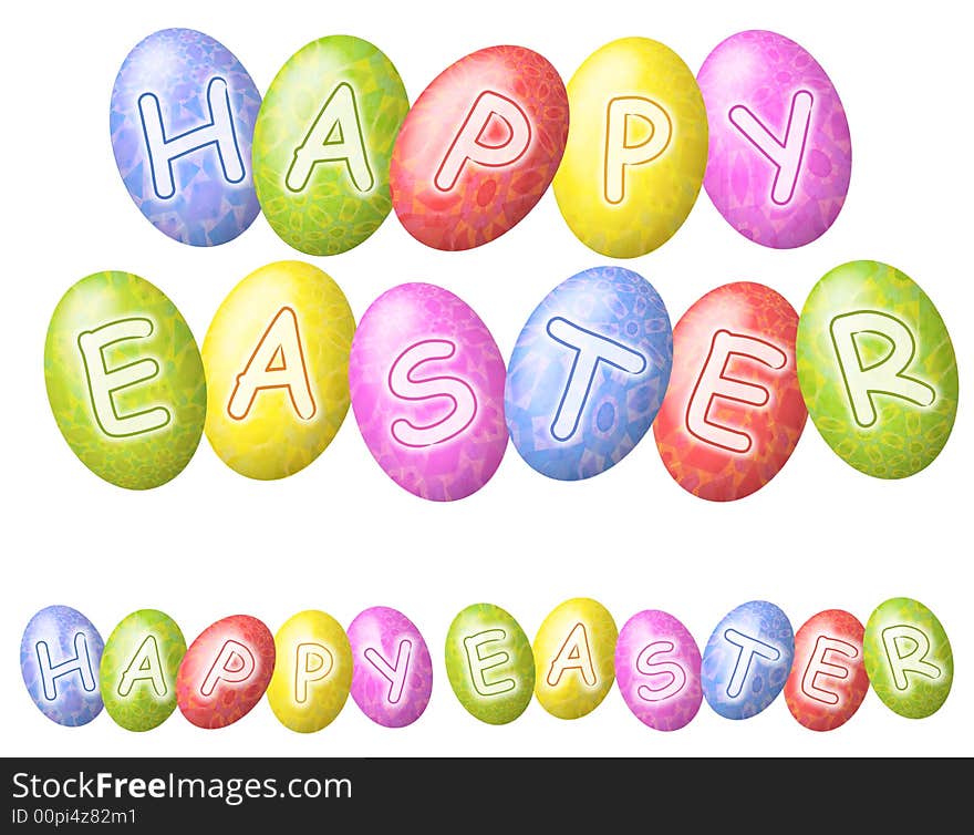 A clip art illustration featuring 2 Happy Easter banners or logos with colourful eggs. A clip art illustration featuring 2 Happy Easter banners or logos with colourful eggs