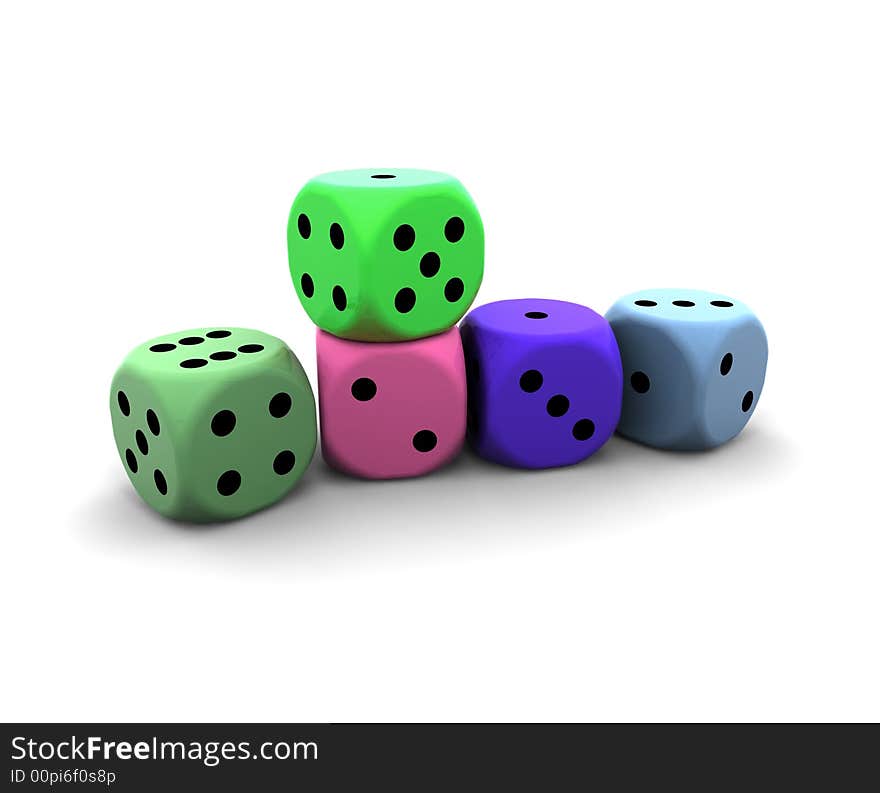 Isolated dices on white background - 3d illustration