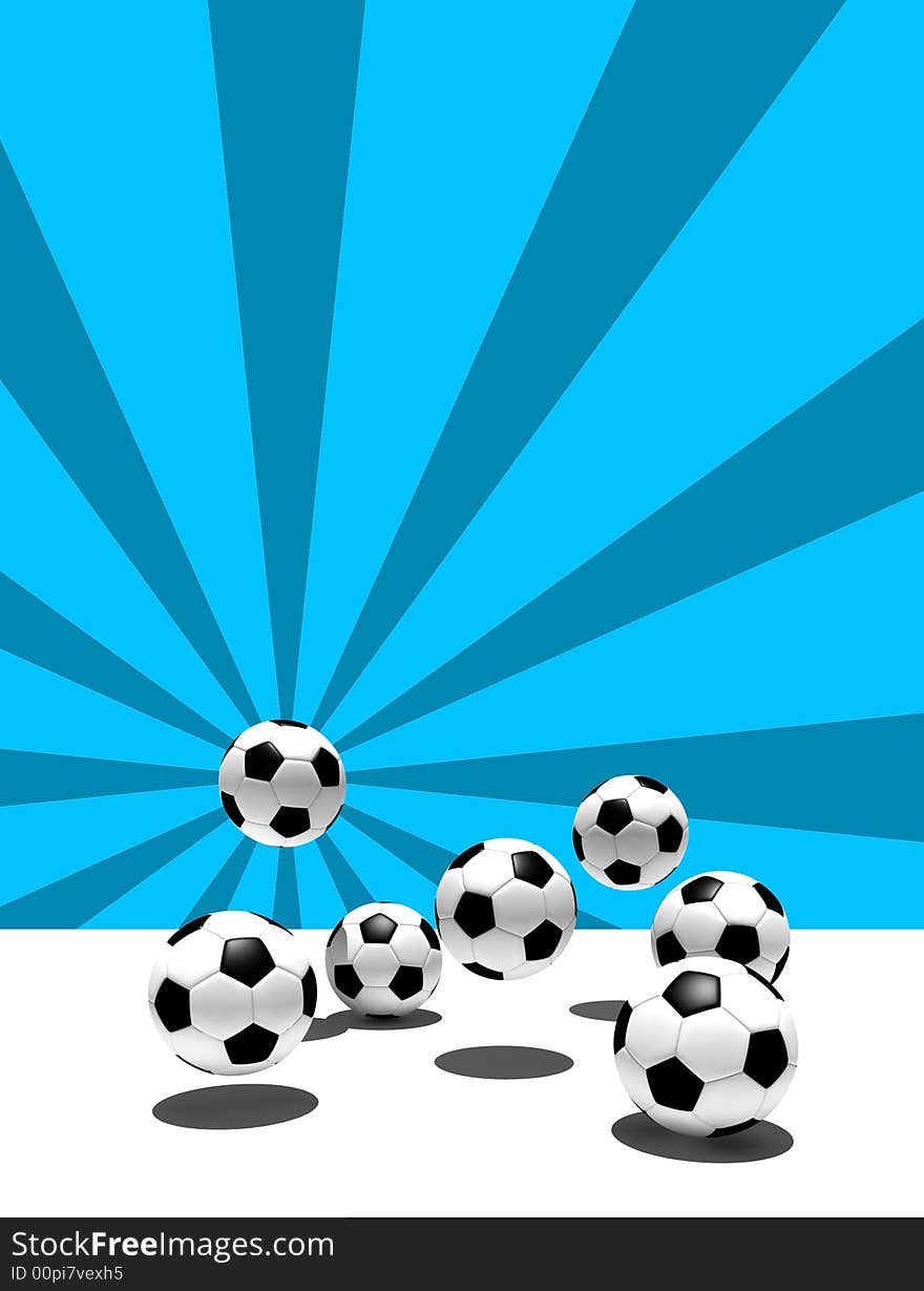 Soccer balls on blue retro background