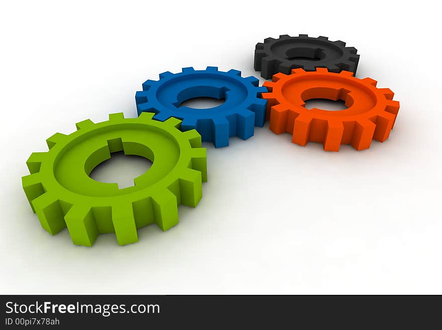 Isolated cogwheels - business network - illustration