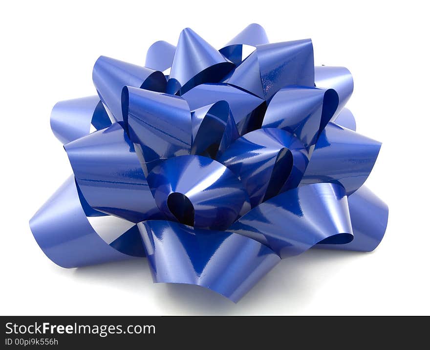 A blue bow isolated against a white background.