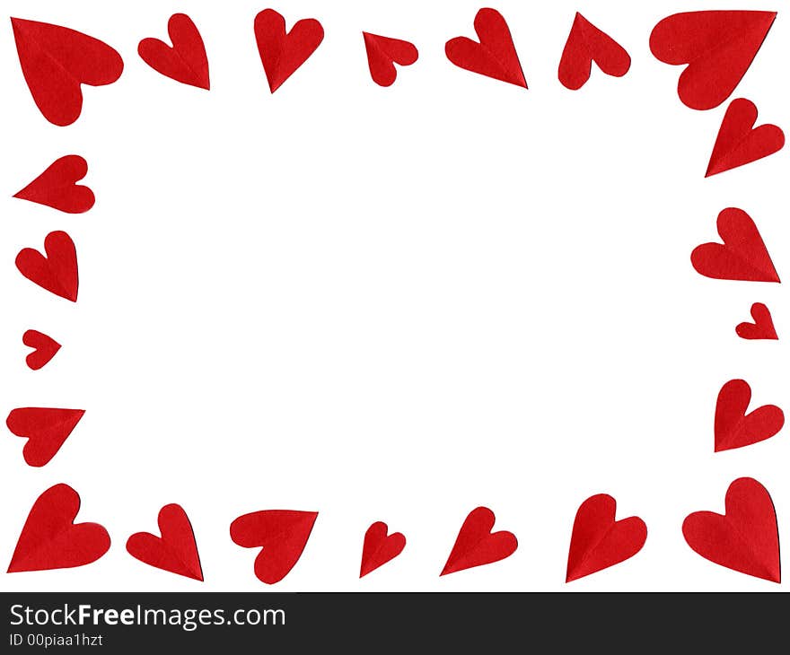 Border of red cut paper heart isolated on white paper background. Border of red cut paper heart isolated on white paper background