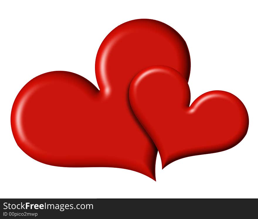 Two red hearts isolated on white background. Two red hearts isolated on white background