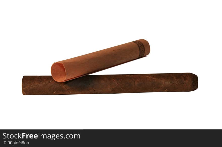 The Cuban cigar it is isolated on a white background. The Cuban cigar it is isolated on a white background