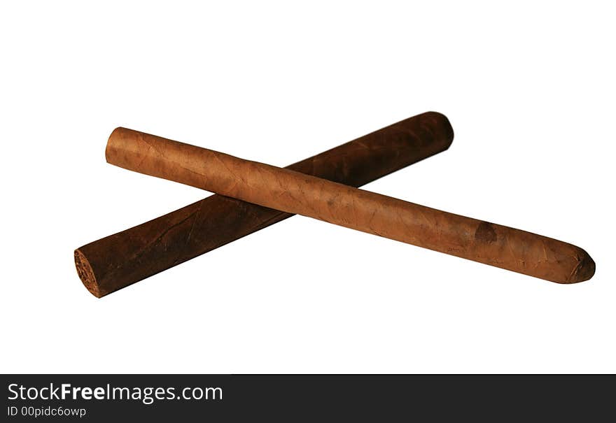 The Cuban cigar it is isolated on a white background. The Cuban cigar it is isolated on a white background