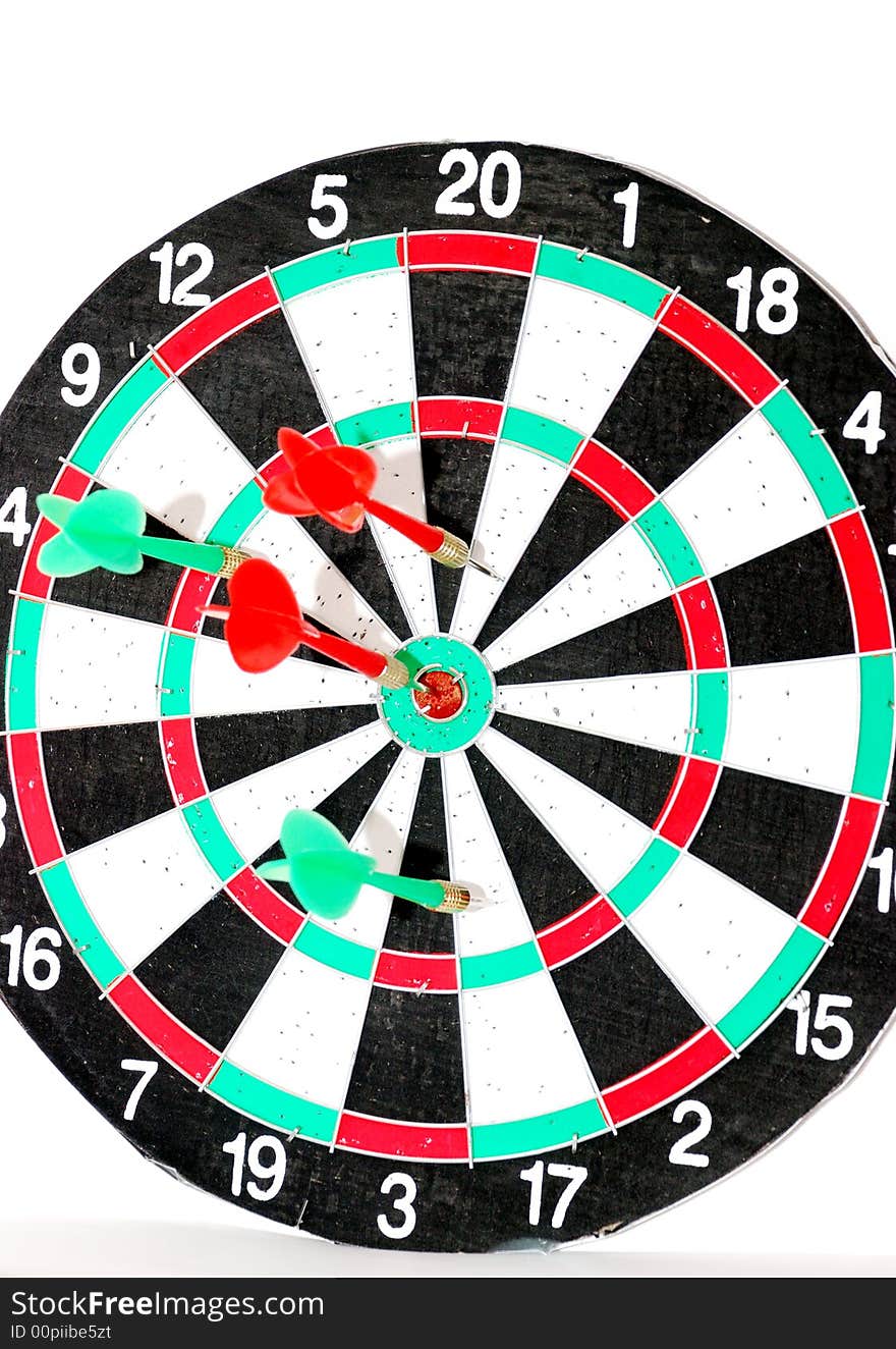 Darts with colored arrows on white background