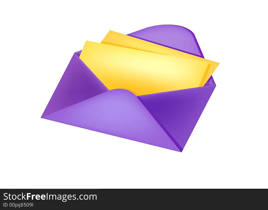 Violet color opened mail in white background. Violet color opened mail in white background