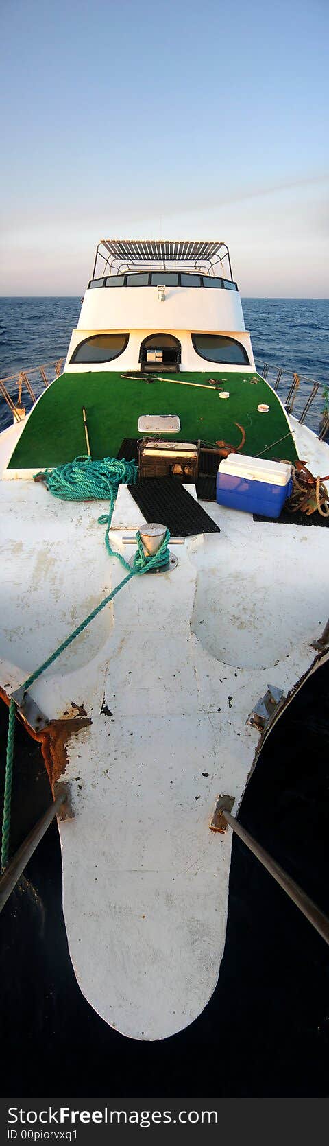 Fishing Boat vertical panorama from top to tip of the boat