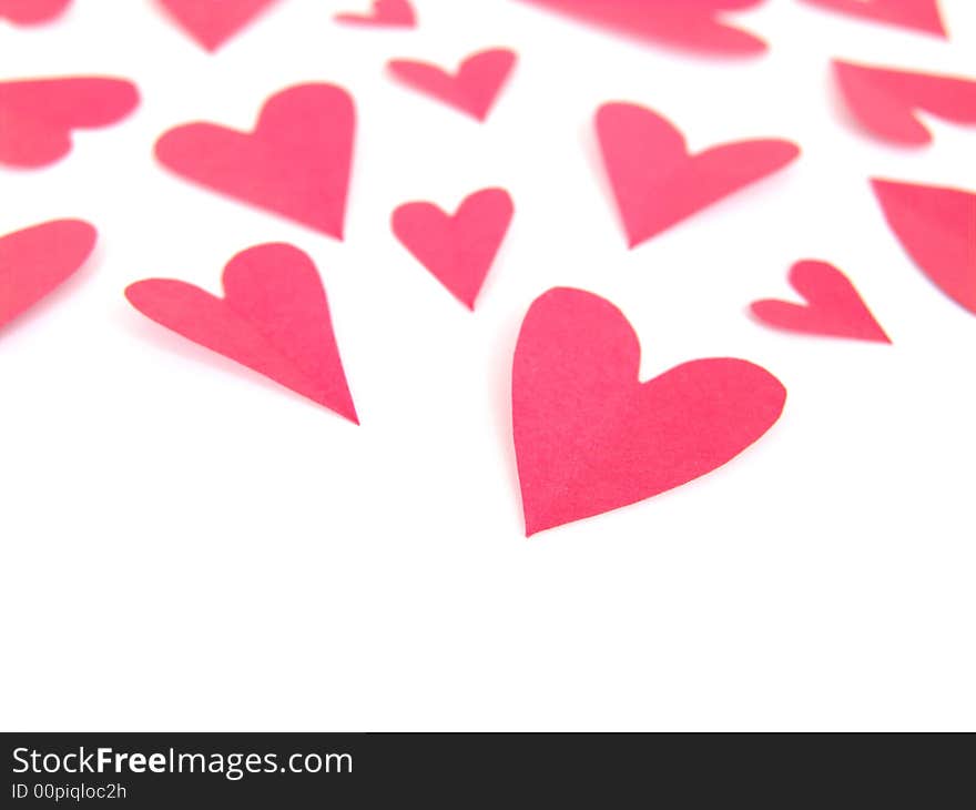 Red paper hearts isolated on white background