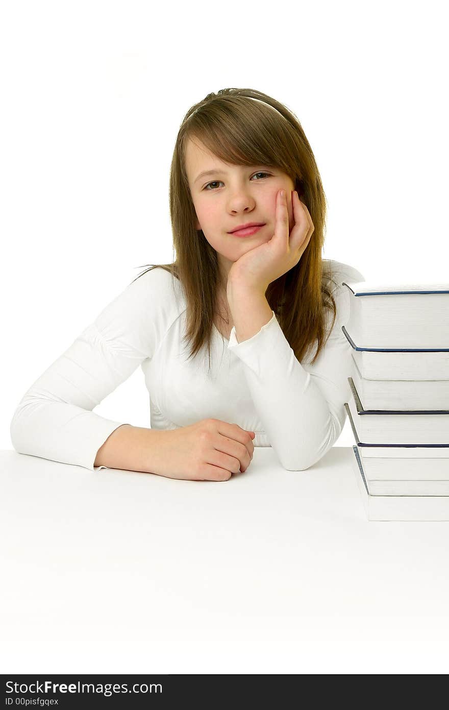 Portrait of Happy young schoolgirl reading book. Portrait of Happy young schoolgirl reading book