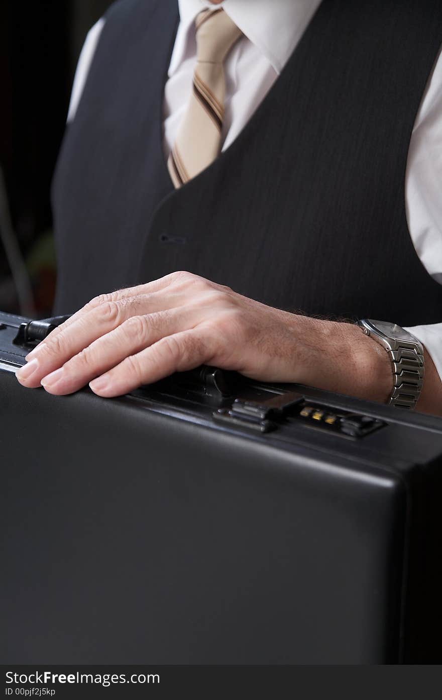 Businessman's hand  with black suitecase