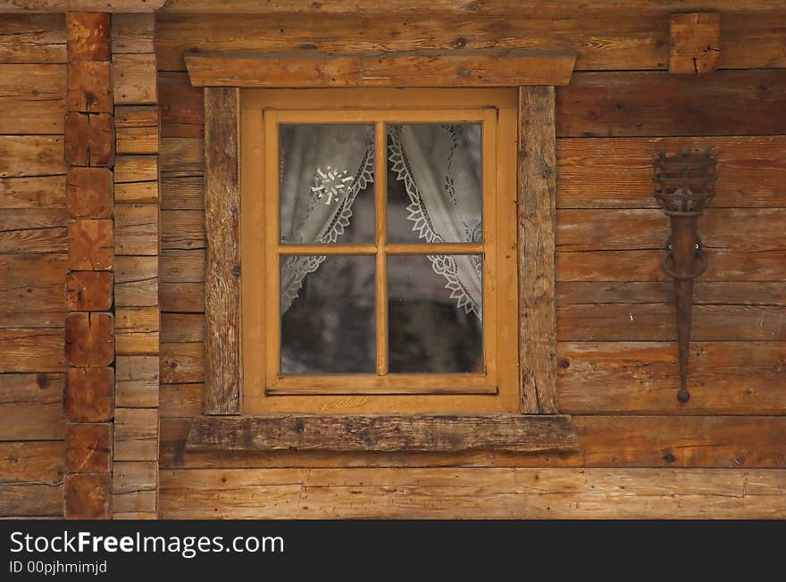 Wooden hut in winter