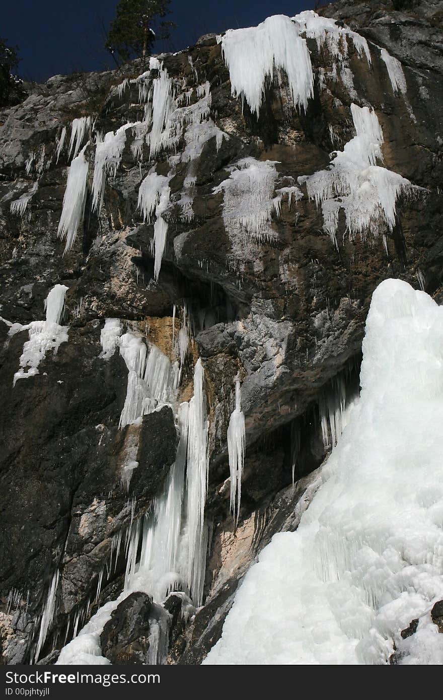 Icefall on a rock wall