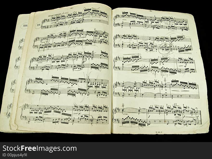 Old musical pages - J. S. Bach sonata, with pencil marking