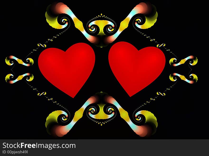 Two Hearts Enclosed By Fractal Frame