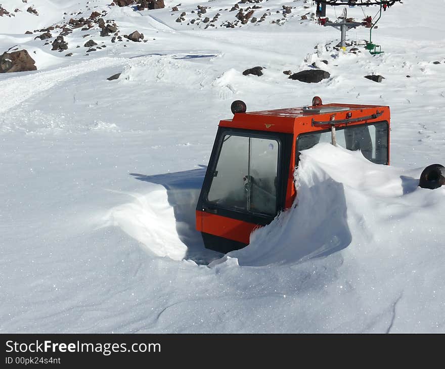 The Vehicle at Ski Resort. Special aerotrack for preparing surface.