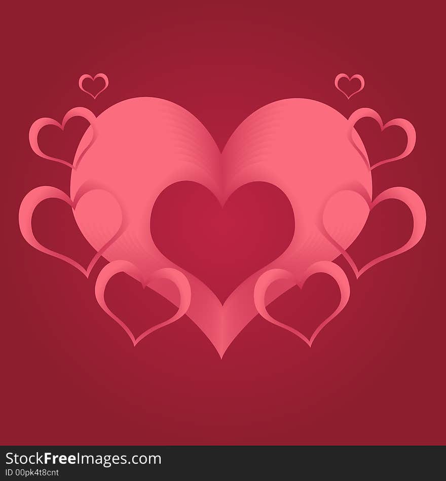 Graphic illustration of layers of hearts against a dark pink background. Graphic illustration of layers of hearts against a dark pink background.