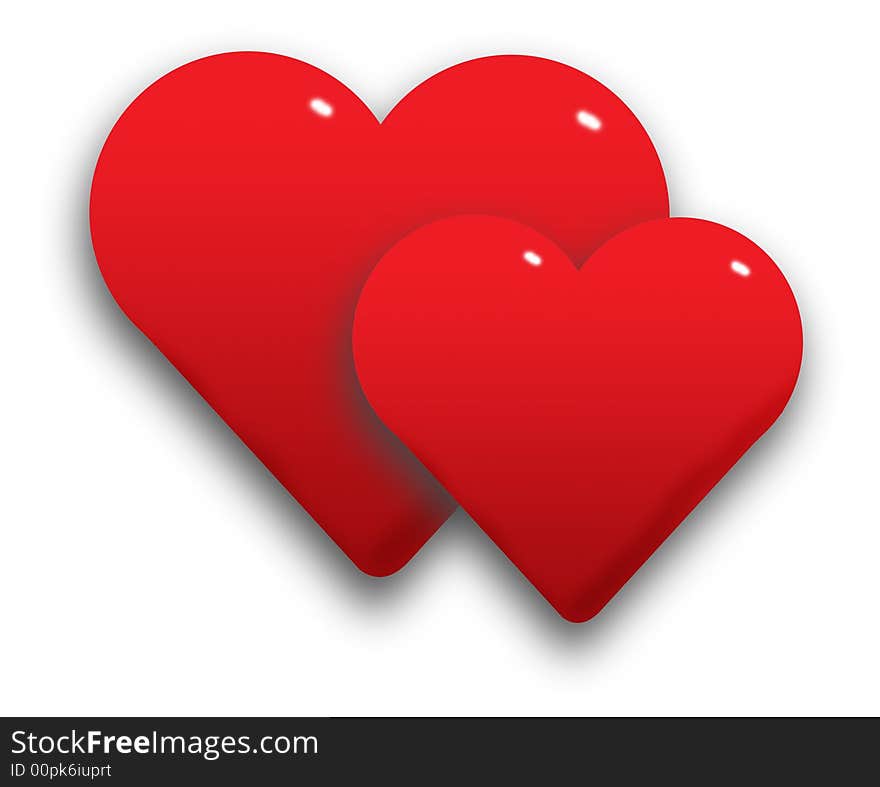 Red 3D hearts illustration on white background