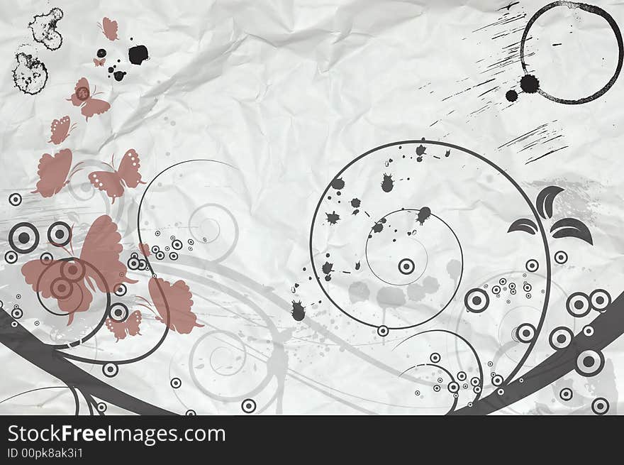 Abstract floral background with butterflies. A format is added. Suits well for a postcard or background