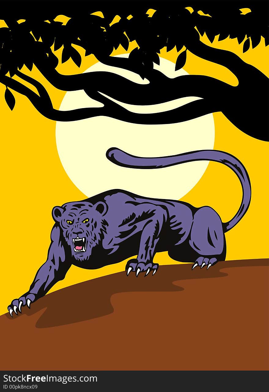 Vector art of a Black panther on the prowl