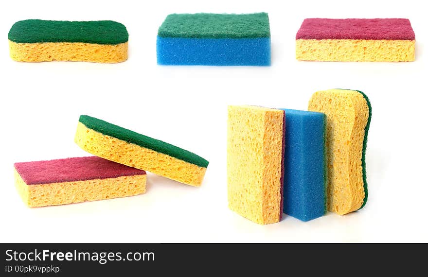 Set of colorful sponges for washing dishes isolated on white background. Set of colorful sponges for washing dishes isolated on white background