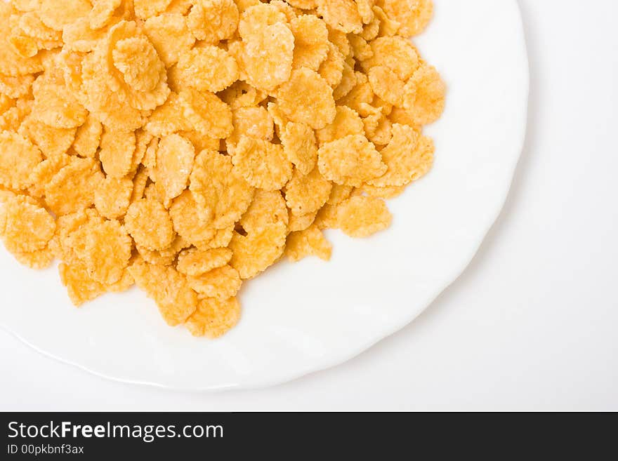 Cornflakes on white background. Healthy food image series