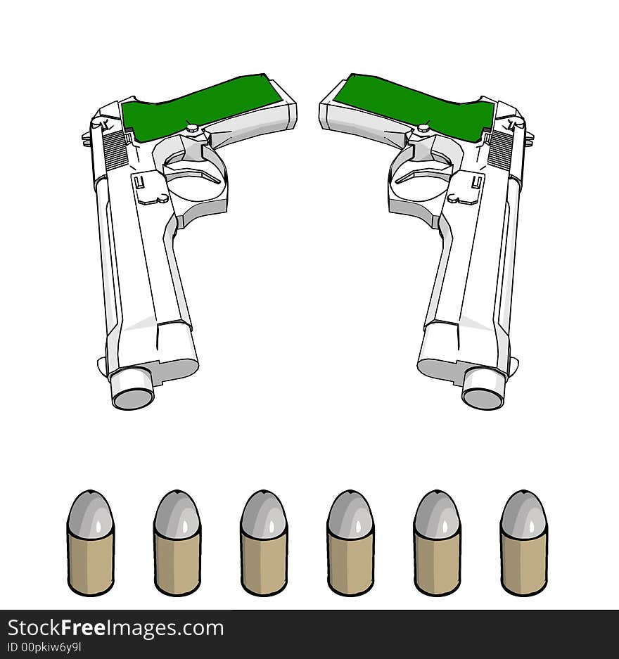 Guns with ammunition - 3d illustration on white background