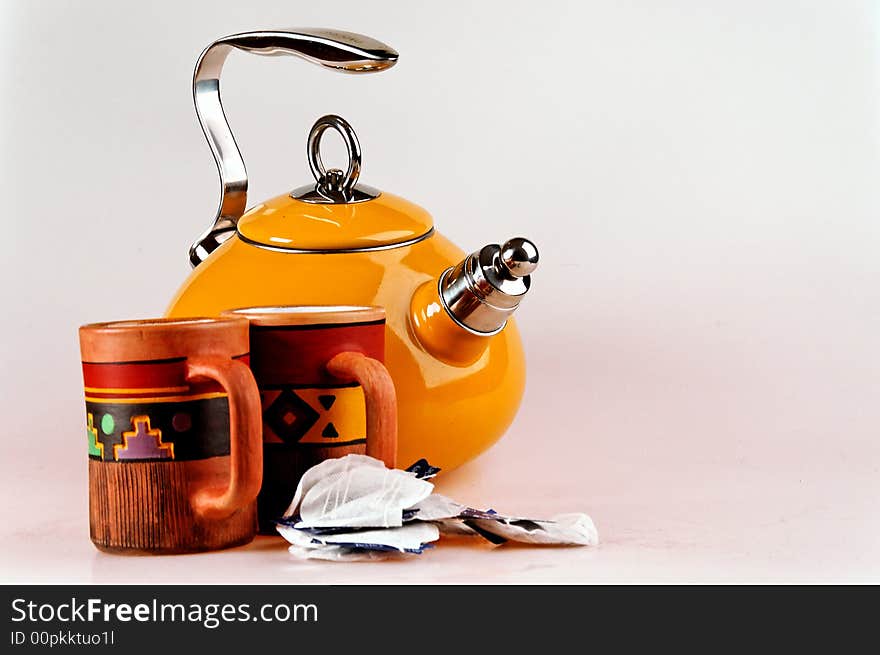 Tea pot with handmade mugs