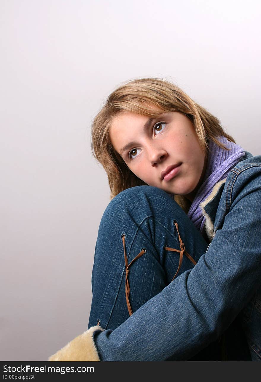 Teenage female model on a white background. Teenage female model on a white background