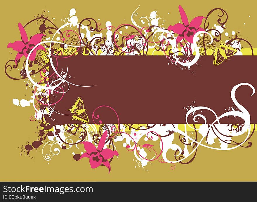 Grungy illustration of a floral frame