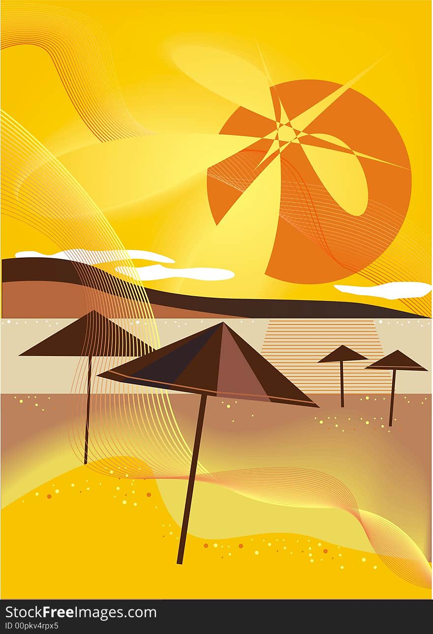 Sunset on the beach abstract illustration waves and gradients