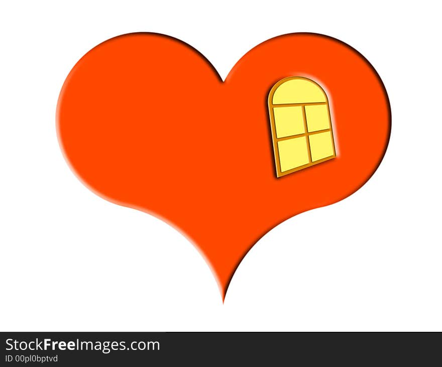 Red heart with window on a white background