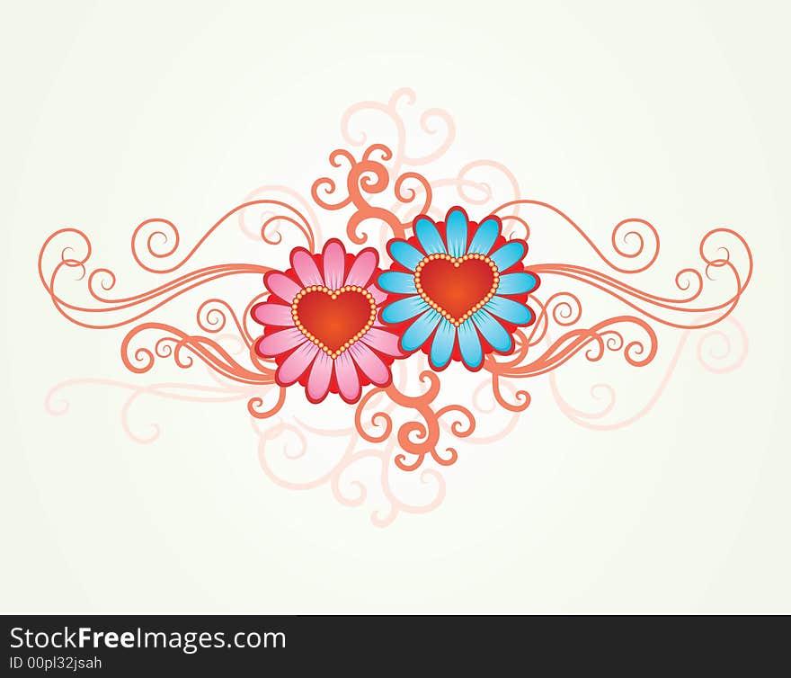 Vector background with hearts flowers