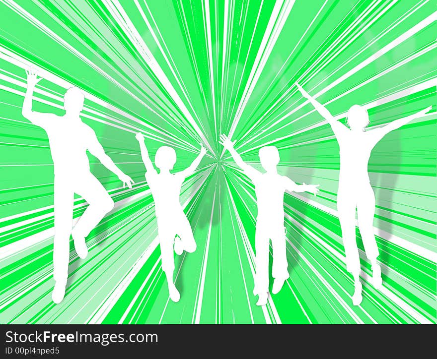 Family silhouette dancing and jumping for happiness. Family silhouette dancing and jumping for happiness